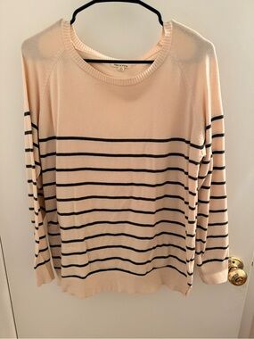 tea n rose Cream and Black Striped Crewneck Sweater